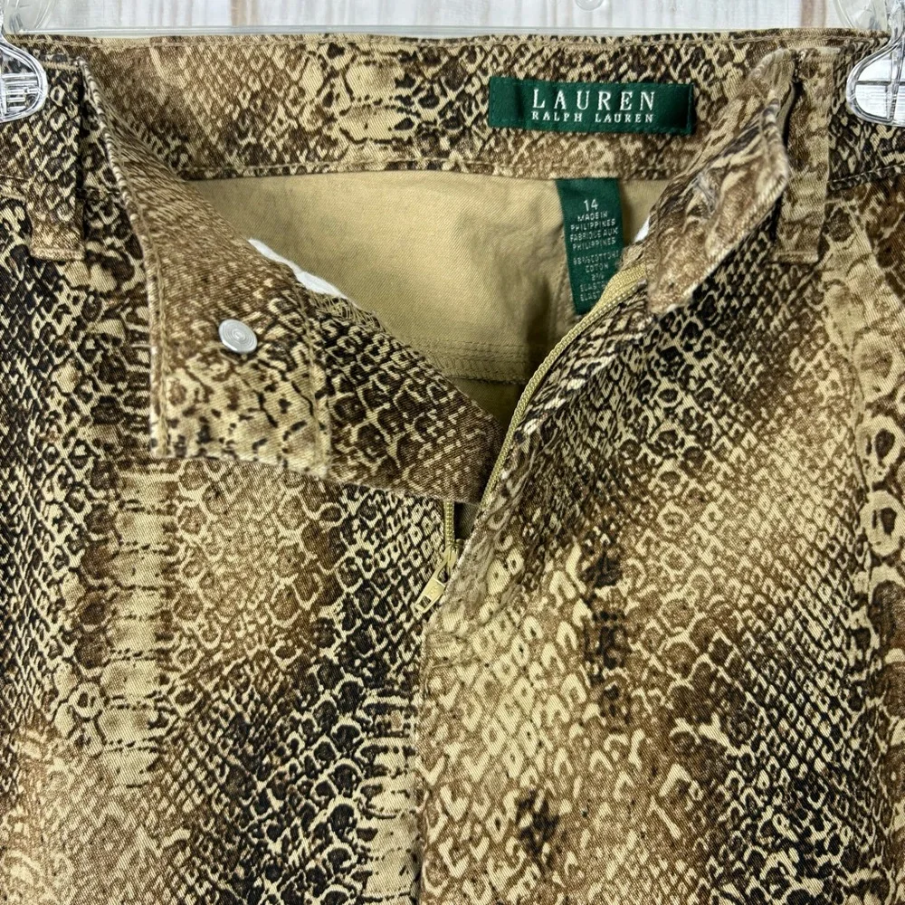 Ralph Lauren Snakeskin Hi-Rise Pants Ankle Zippers Tapered Leg Tan Black Size 10 - Picture 4 of 13